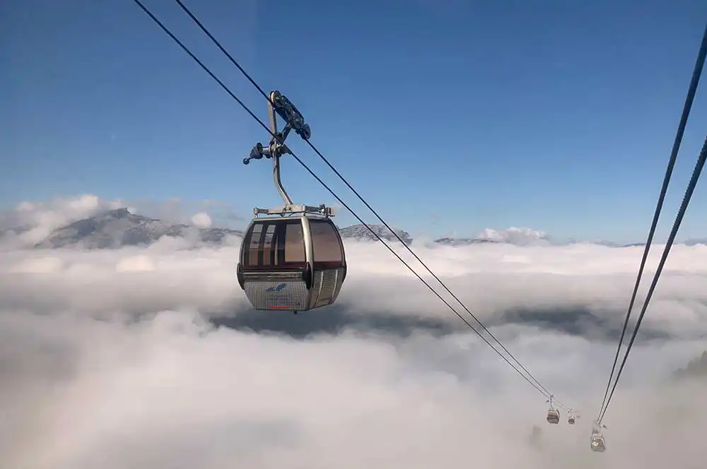 Ski lifts in the clouds in Bavaria